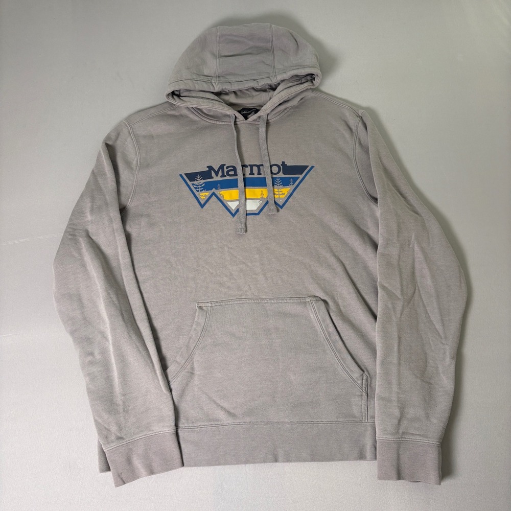 Marmot Mens Grey Mountain Graphic Pullover Hoodie Sweatshirt Large L